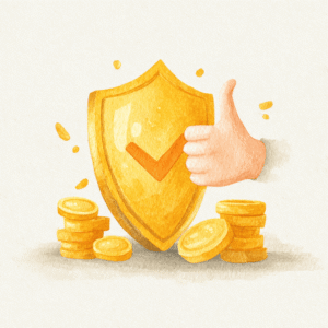 złota tarcza i kciuk w górę