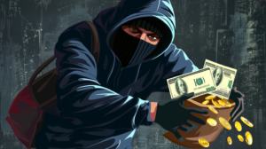 złodziej kradnie pieniądze