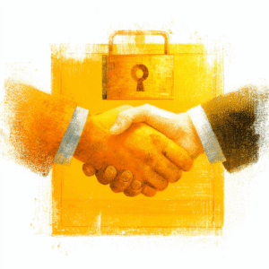 ucisk dłoni z kłódką w tle