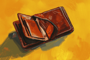 pusty portfel na żółtym tle