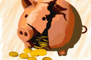 pęknięta świnka skarbonka